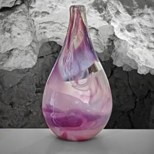 Vase original couleur nuagé violet rose blanc transparent avec pied pièce unique en verre soufflé idée cadeau ou décoration maison